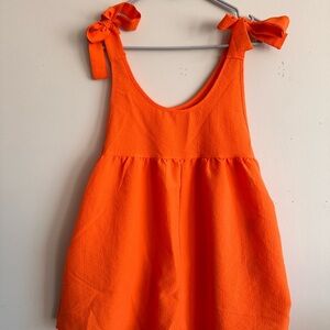 Bright Orange Sleeveless Romper with Bow Straps